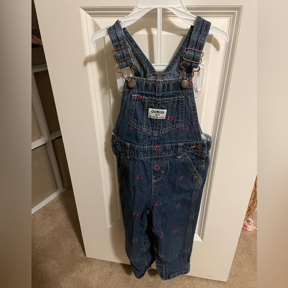 Oshkosh bib overalls pink heart embroidery